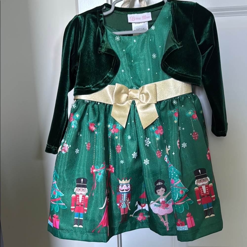 Bonnie Jean Green Nutcracker Dress with Gold Bow
